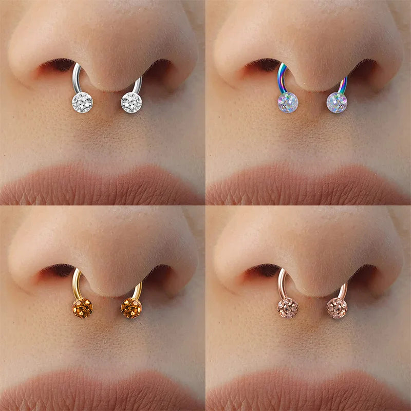 1PC Bling Ferido Nose Septum Rings Horseshoe Piercing Jewelry 16G Cartilage Helix Tragus Earrings Hoop Lip Piercing Retainer 8Mm