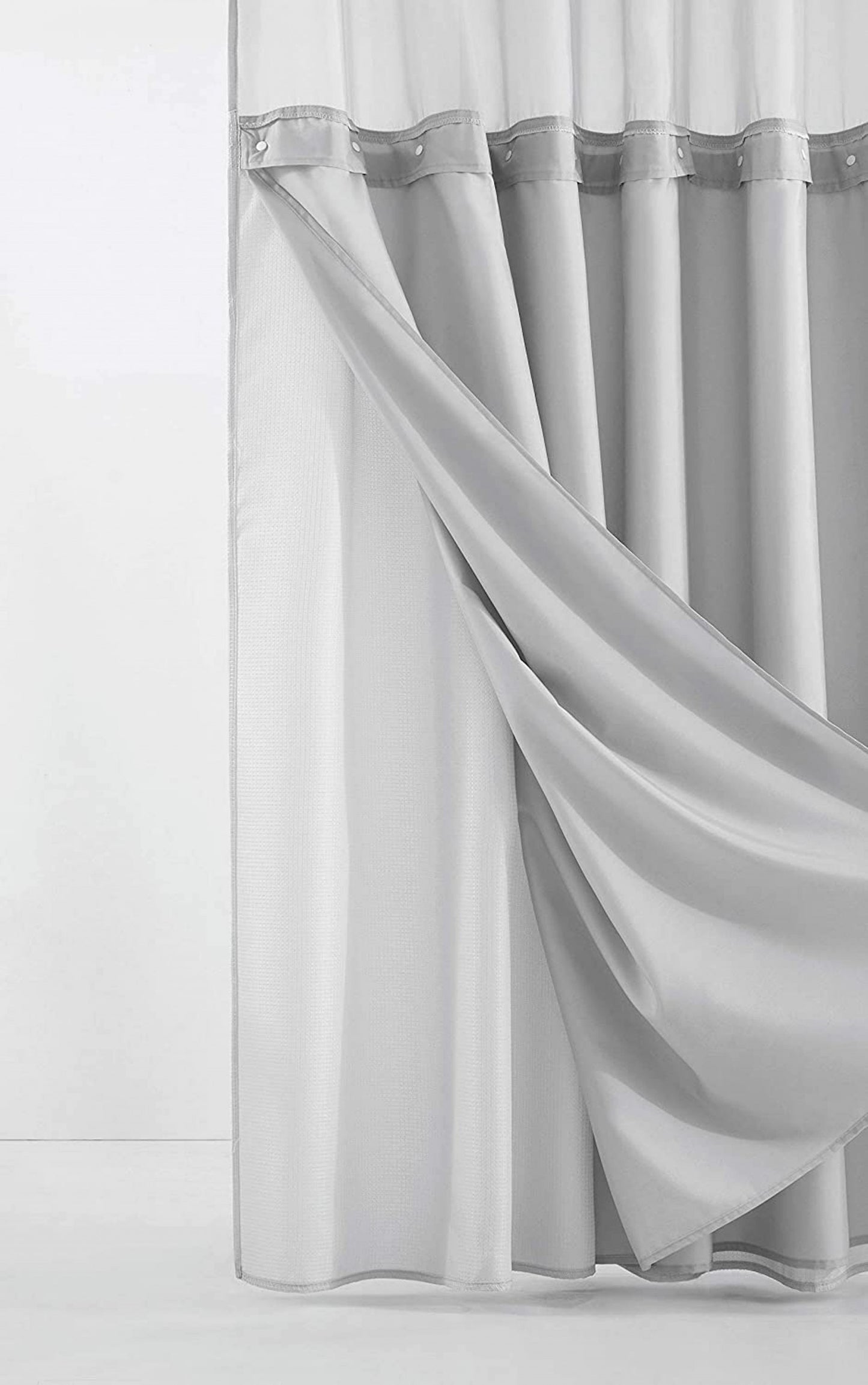 Silver Modern Grid Shower Curtain and Liner Set-4