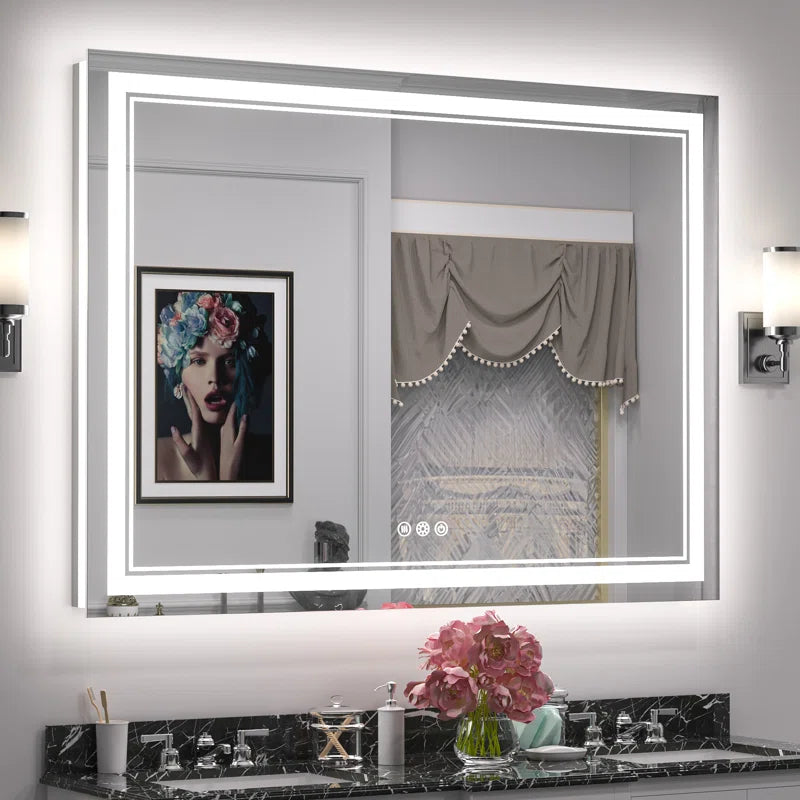 Chrisna LED Bathroom Mirror with Frontlit and Backlit, 3 Colours Temperature & Dimmable Light Anti-Fog Tempered Glass Bathroom Vanity Mirror