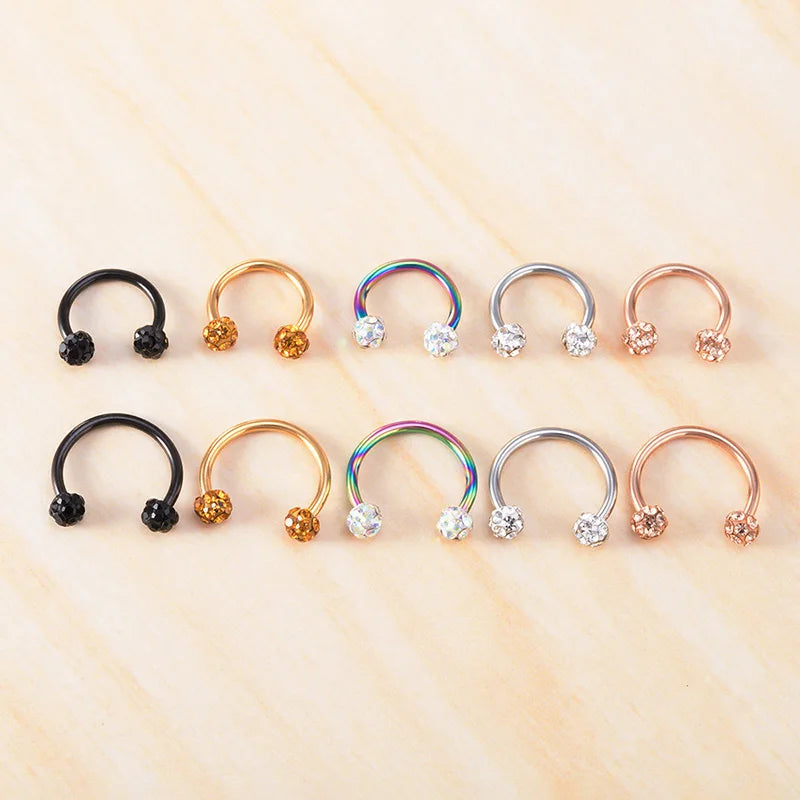 1PC Bling Ferido Nose Septum Rings Horseshoe Piercing Jewelry 16G Cartilage Helix Tragus Earrings Hoop Lip Piercing Retainer 8Mm