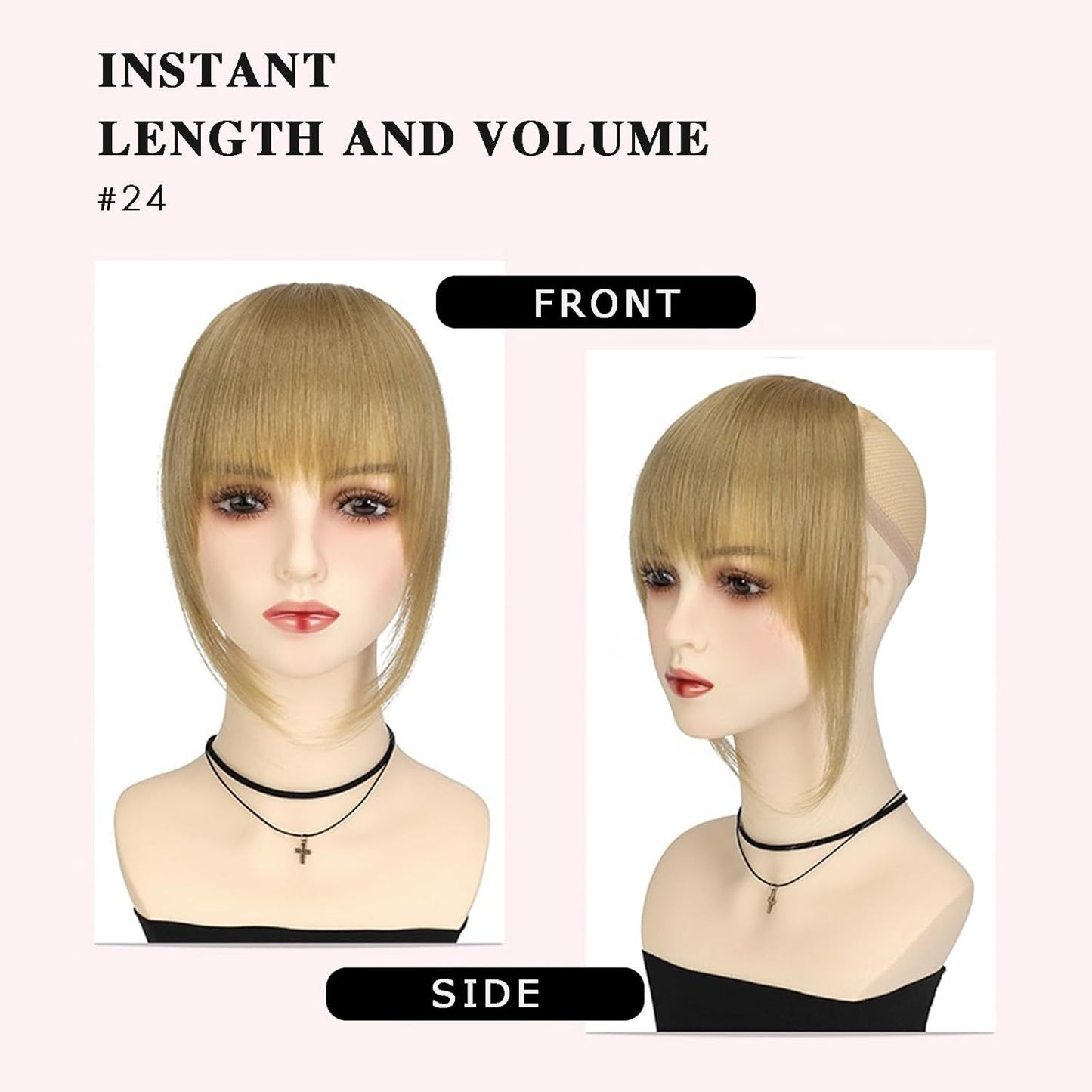 French Clip in Bangs, Ash Blonde Long Wispy Bangs Hair Clip with Temple Full Fringe Curtain Bangs Hair Clip Hair Piece Thick Fake Bangs Clip in Hair Extensions for Women(#24-Ash Blonde)
