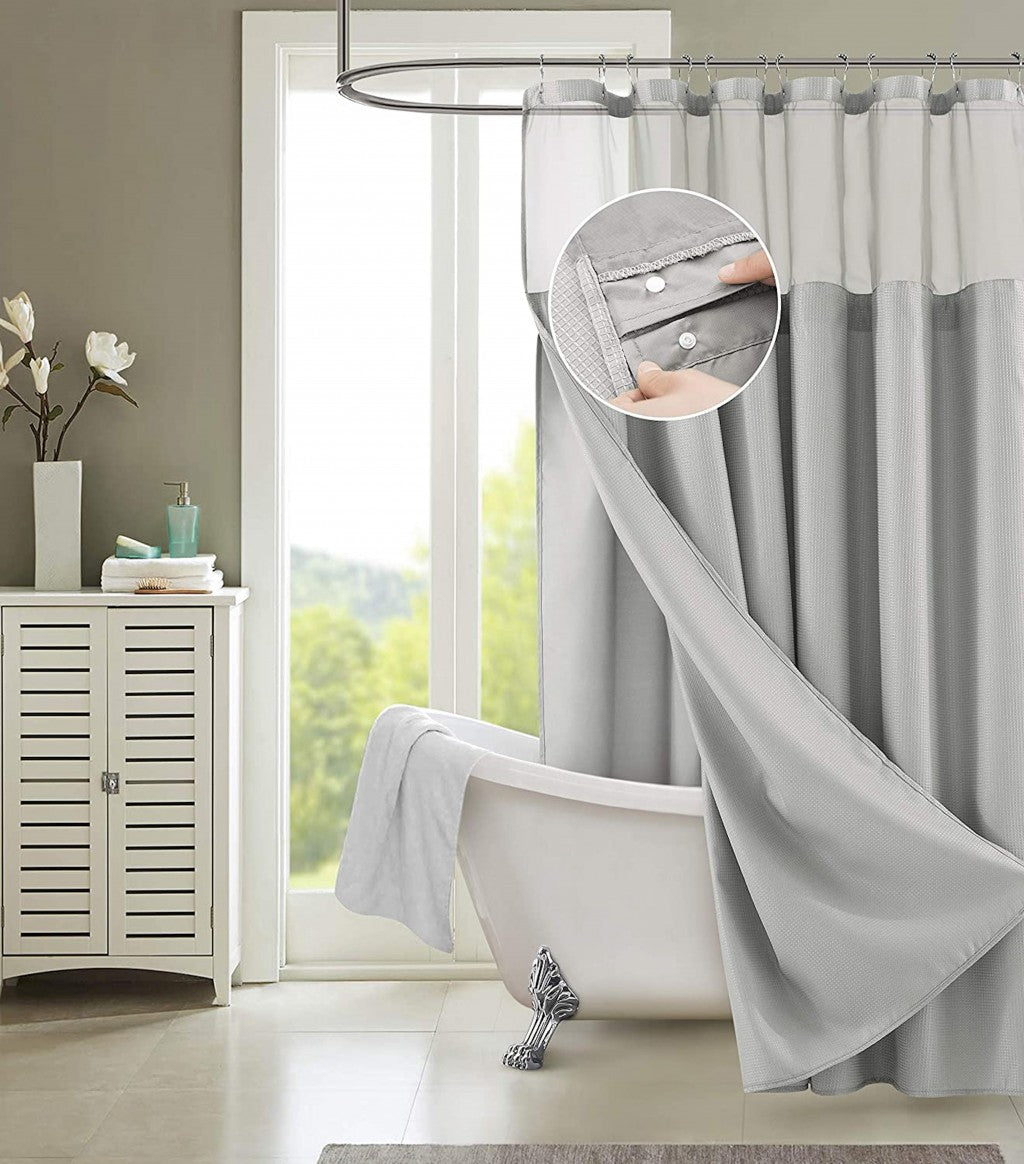 Silver Modern Grid Shower Curtain and Liner Set-5