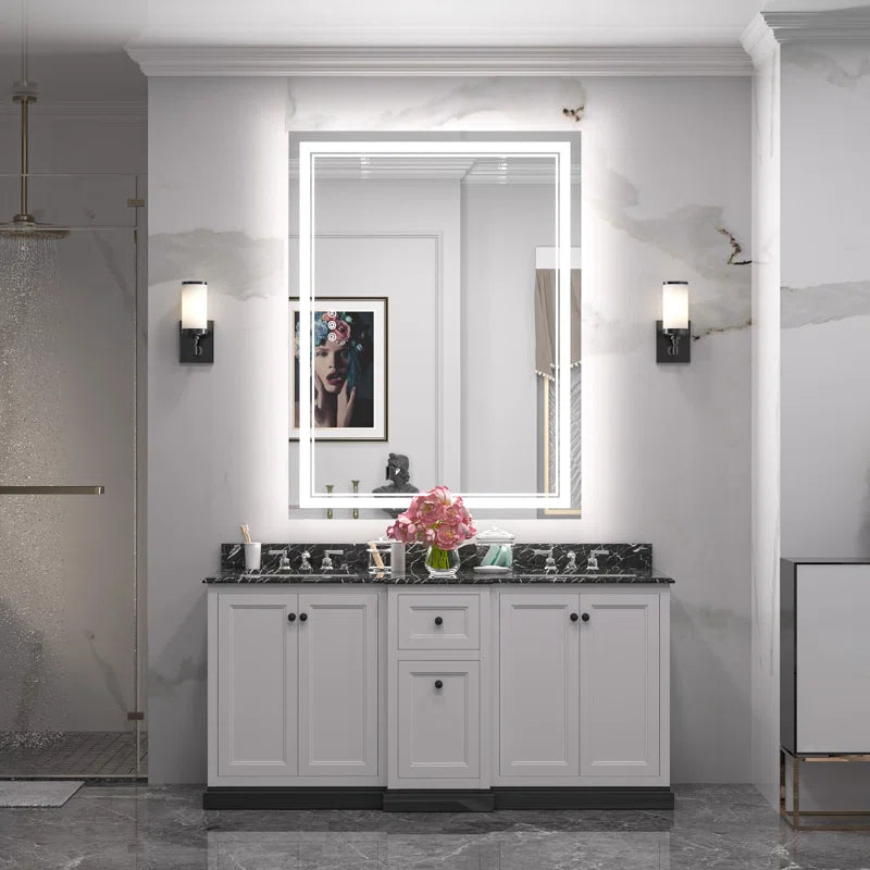 Chrisna LED Bathroom Mirror with Frontlit and Backlit, 3 Colours Temperature & Dimmable Light Anti-Fog Tempered Glass Bathroom Vanity Mirror