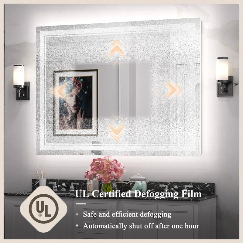 Chrisna LED Bathroom Mirror with Frontlit and Backlit, 3 Colours Temperature & Dimmable Light Anti-Fog Tempered Glass Bathroom Vanity Mirror