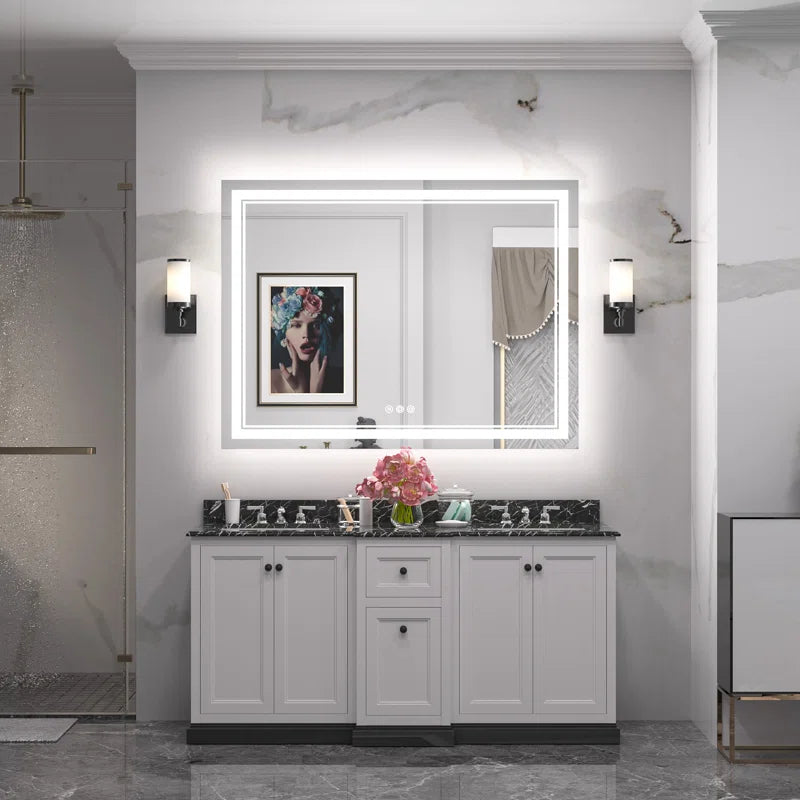 Chrisna LED Bathroom Mirror with Frontlit and Backlit, 3 Colours Temperature & Dimmable Light Anti-Fog Tempered Glass Bathroom Vanity Mirror