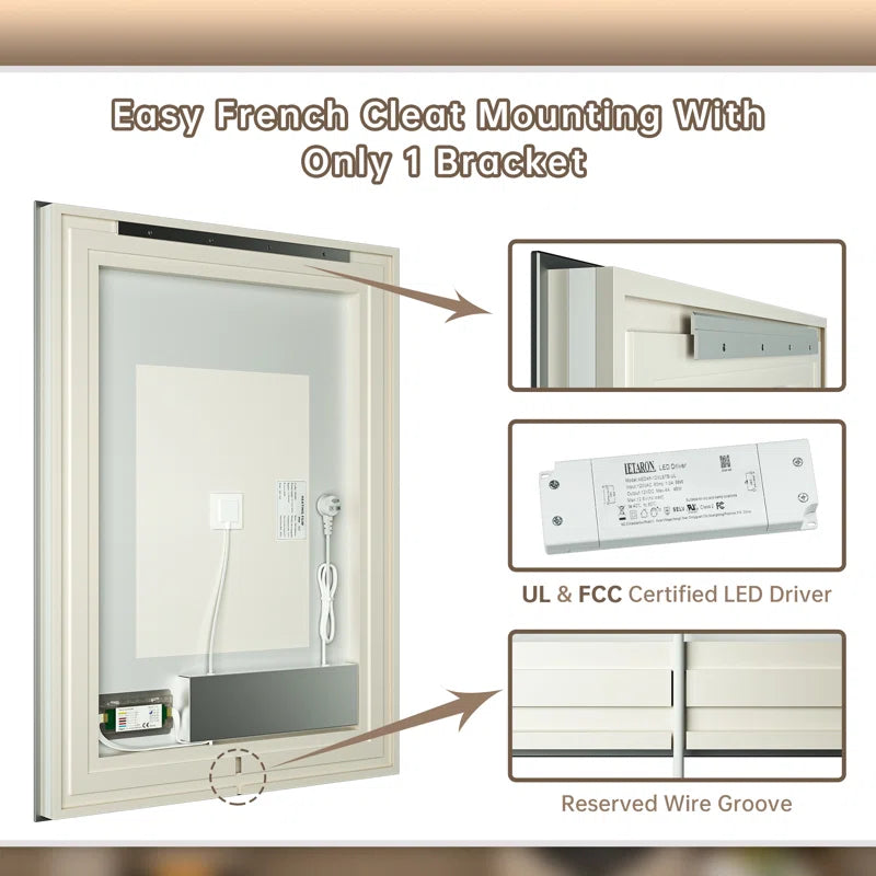 Chrisna LED Bathroom Mirror with Frontlit and Backlit, 3 Colours Temperature & Dimmable Light Anti-Fog Tempered Glass Bathroom Vanity Mirror