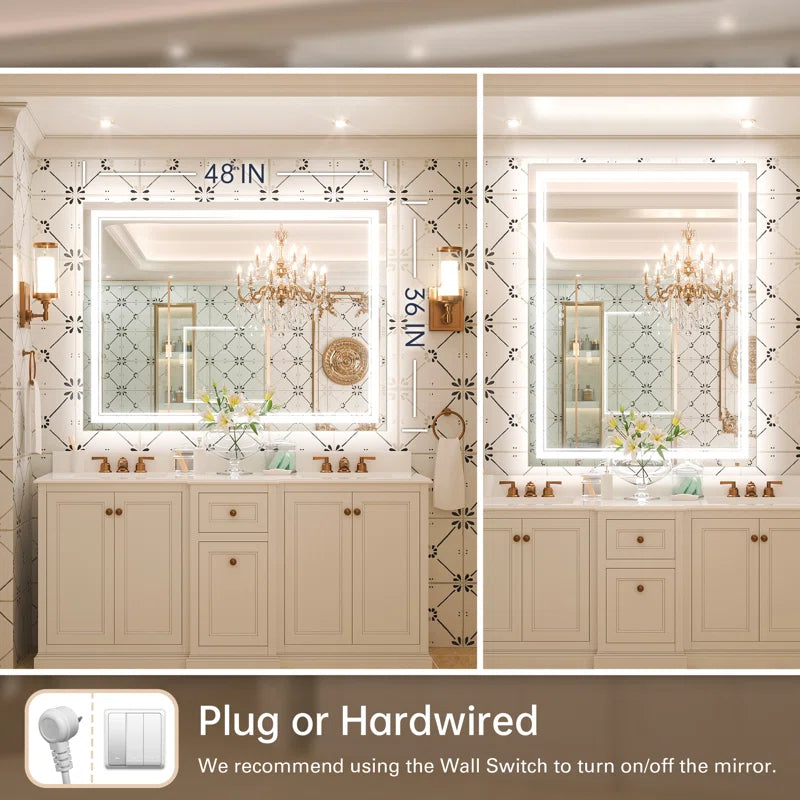 Chrisna LED Bathroom Mirror with Frontlit and Backlit, 3 Colours Temperature & Dimmable Light Anti-Fog Tempered Glass Bathroom Vanity Mirror