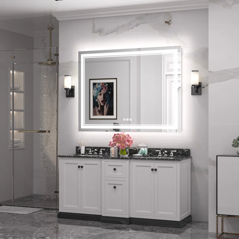 Chrisna LED Bathroom Mirror with Frontlit and Backlit, 3 Colours Temperature & Dimmable Light Anti-Fog Tempered Glass Bathroom Vanity Mirror