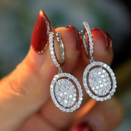Oval Pendant Dangle Earrings for Women Luxury Cubic Zirconia Crystal Bling Bling Lady'S Earrings Simple Classic Jewelry