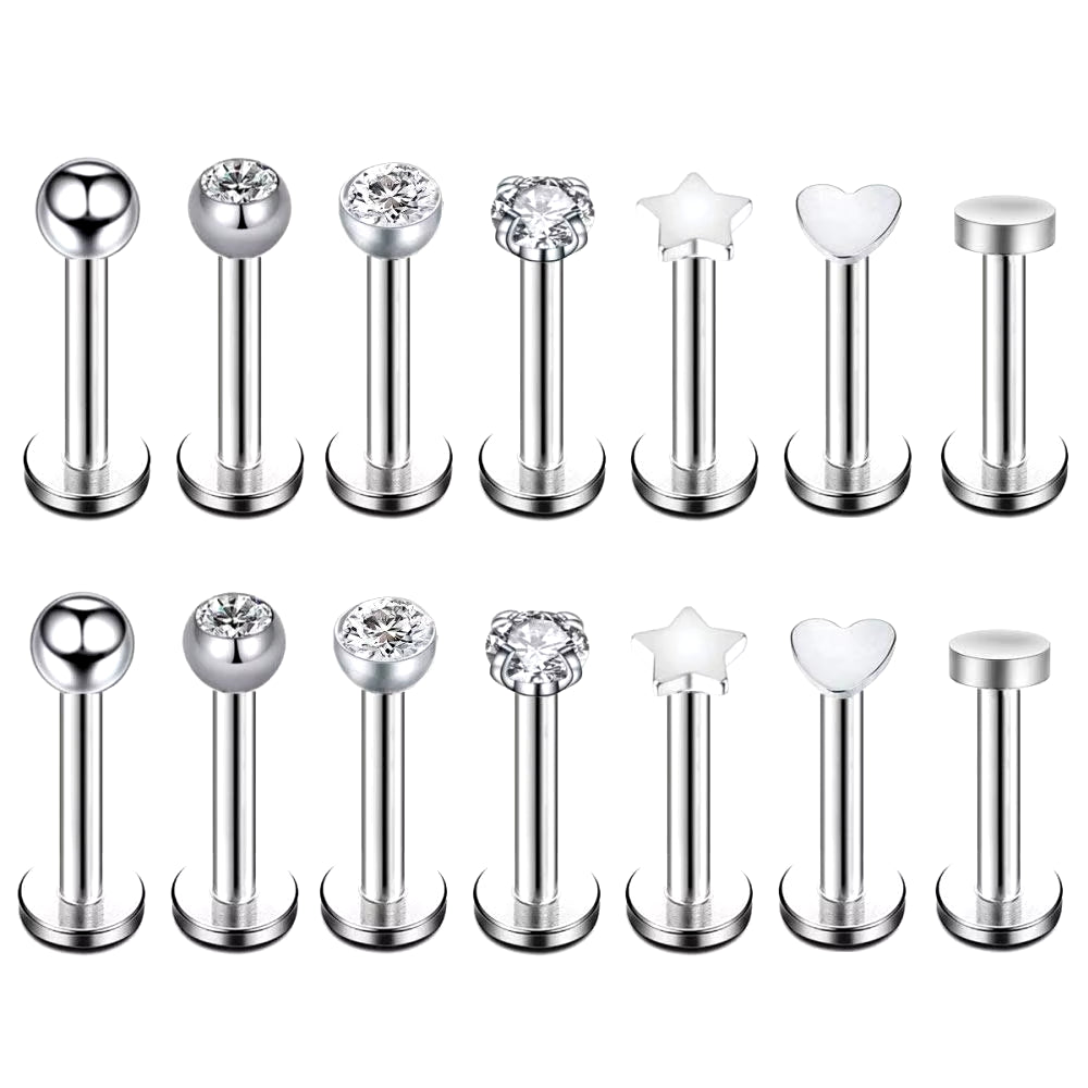 7 Pairs 16G Surgical Steel Internally Threaded Micro CZ Gem Top Tragus/Helix/Labret Stud Earrings 6Mm 8Mm 10Mm 12Mm