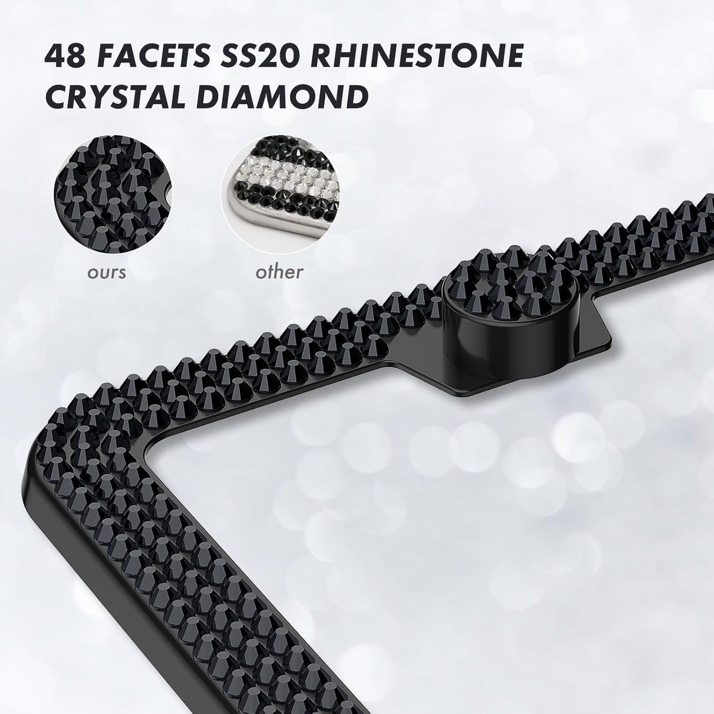 Bling License Plate Frame, Crystal License Plate Cover, Car License Plate Holder with Rhinestone Crystal Diamond Screw Set - 2 Pack (AB Color)