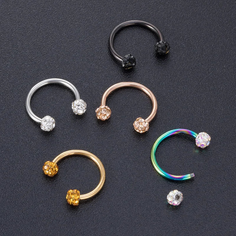 1PC Bling Ferido Nose Septum Rings Horseshoe Piercing Jewelry 16G Cartilage Helix Tragus Earrings Hoop Lip Piercing Retainer 8Mm