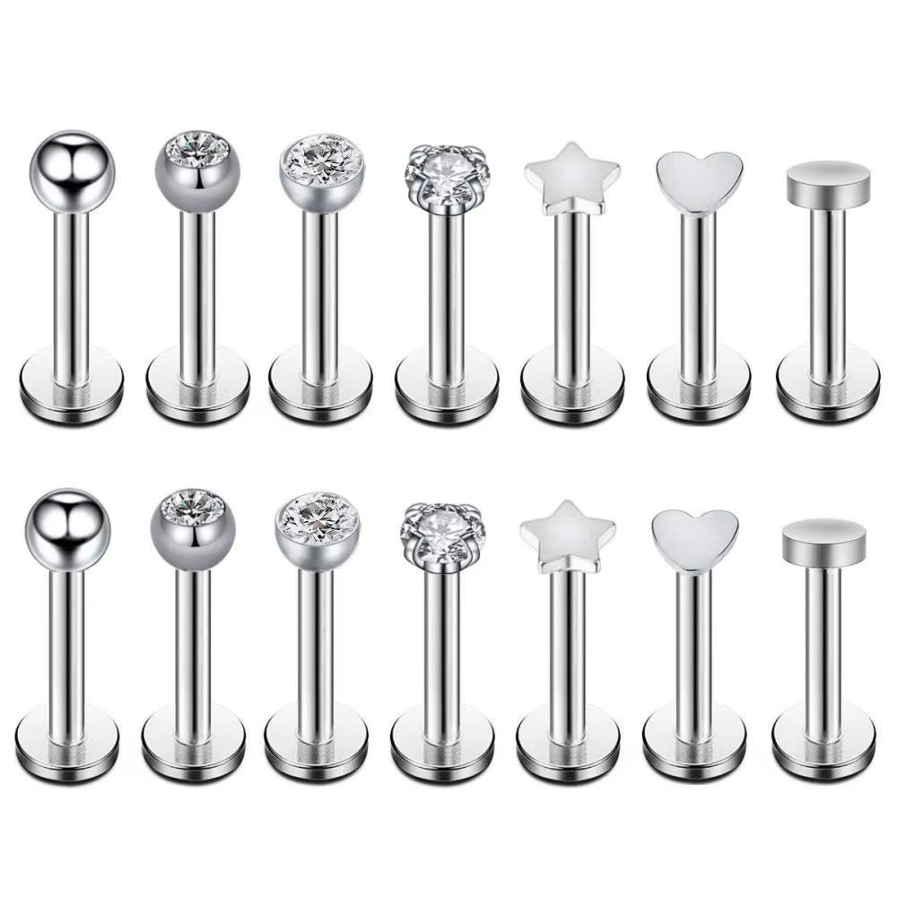 7 Pairs 16G Surgical Steel Internally Threaded Micro CZ Gem Top Tragus/Helix/Labret Stud Earrings 6Mm 8Mm 10Mm 12Mm