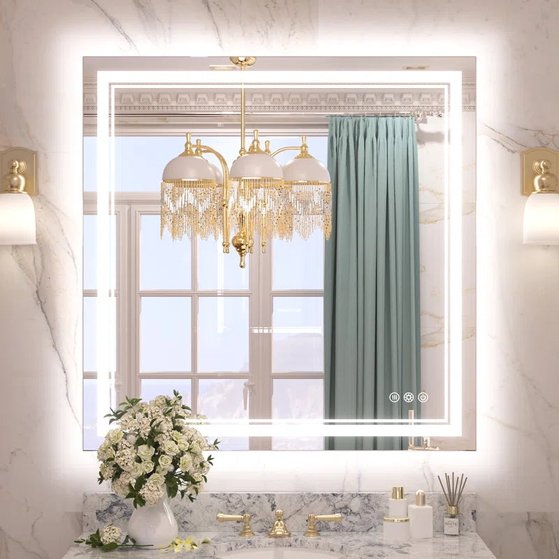 Chrisna LED Bathroom Mirror with Frontlit and Backlit, 3 Colours Temperature & Dimmable Light Anti-Fog Tempered Glass Bathroom Vanity Mirror