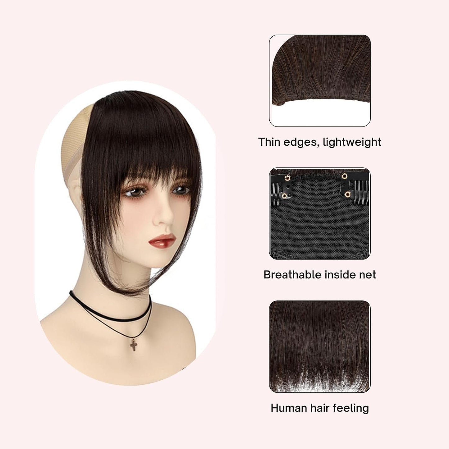 French Clip in Bangs, Ash Blonde Long Wispy Bangs Hair Clip with Temple Full Fringe Curtain Bangs Hair Clip Hair Piece Thick Fake Bangs Clip in Hair Extensions for Women(#24-Ash Blonde)