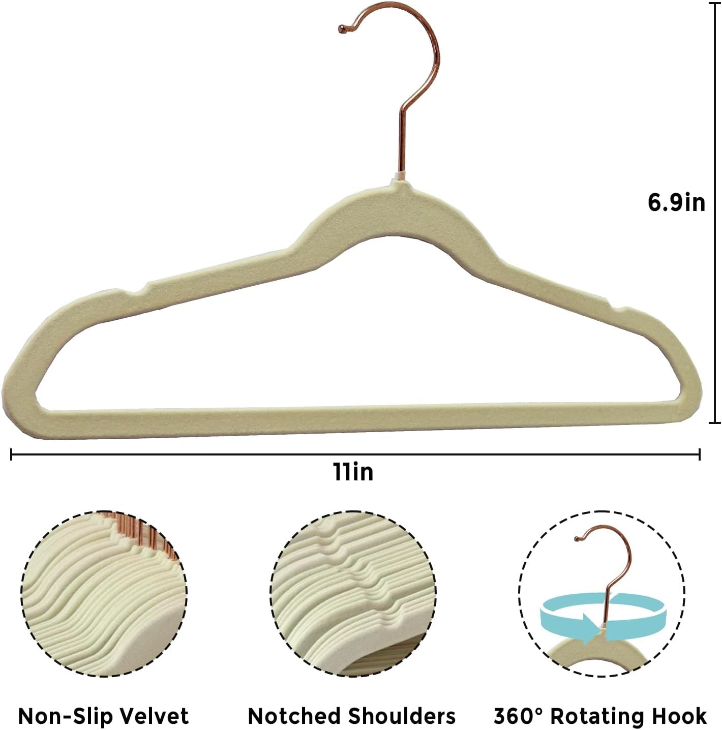 Baby Velvet Hangers 30 Pack - 11 Inch Premium Felt Non Slip Kids Hanger for Infant & Toddler Clothes - 0.2" Slim Space-Saving Baby Felt Hangers for Children'S Closet with 10 Clips - Beige