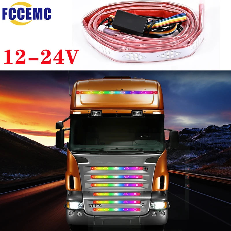12V 24V LED Truck Car Docrative Light Strip Center Grid Rear Tail Light Night Driving Safety Warning Auto Trun Signal Light