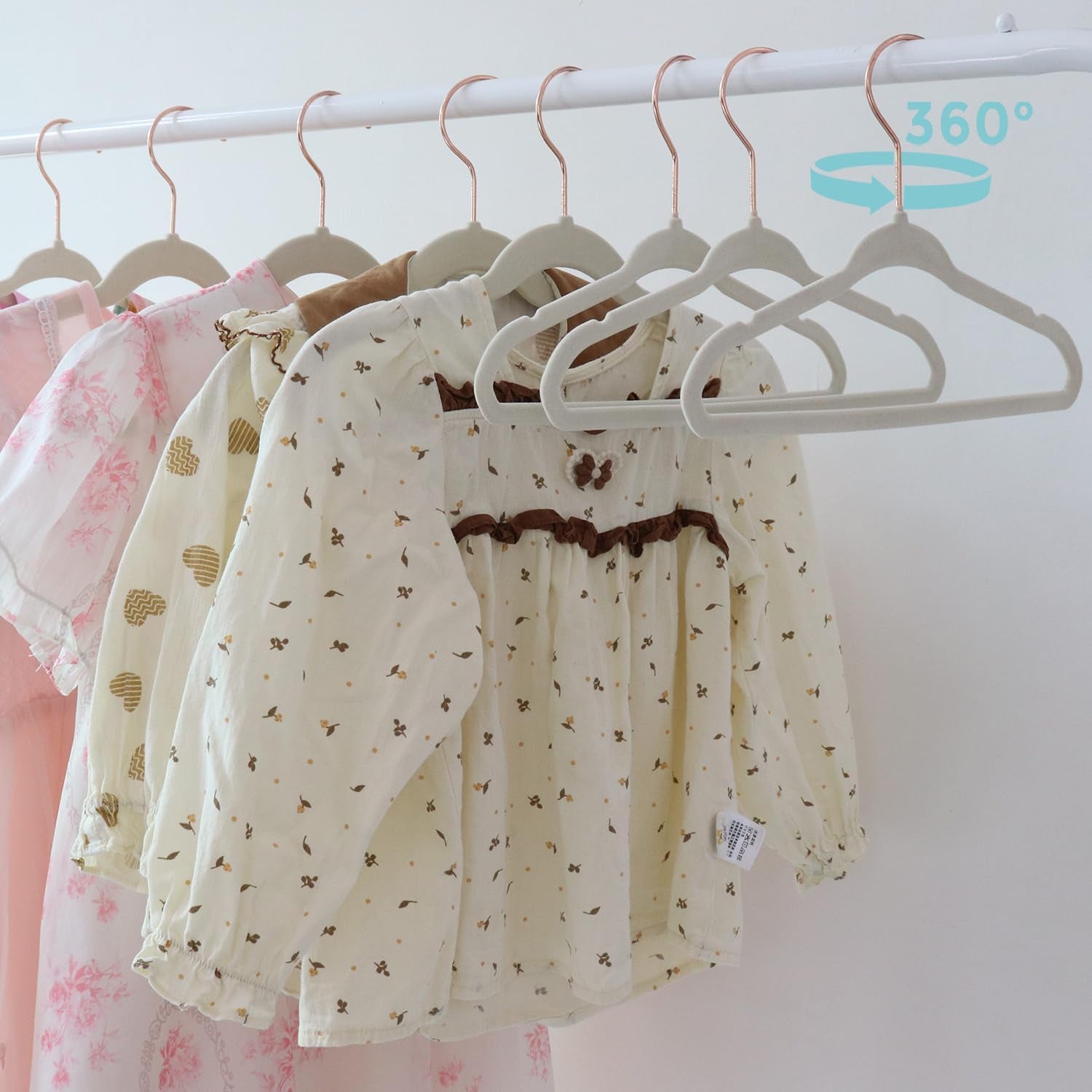 Baby Velvet Hangers 30 Pack - 11 Inch Premium Felt Non Slip Kids Hanger for Infant & Toddler Clothes - 0.2" Slim Space-Saving Baby Felt Hangers for Children'S Closet with 10 Clips - Beige